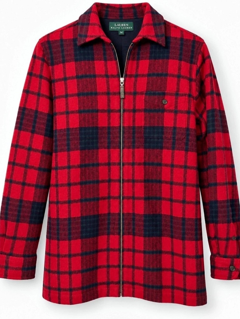 Lauren Ralph Lauren 100% Lambswool Red Plaid Zip Jacket Women’s M